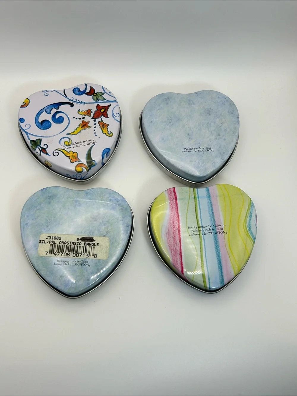 Brighton Heart Trinket Tins Qty 4 Small Empty Collectible 3.75